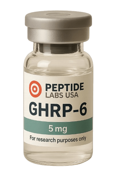 GHRP-6 5mg - Primarily studied for muscle growth, fat loss, recovery, longevity, cognitive performance, and more. - 99% HPLC purity research peptide
